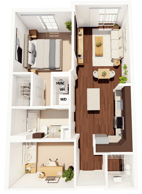 Floor plan for 1 bed, 1 bath, 794 sqft